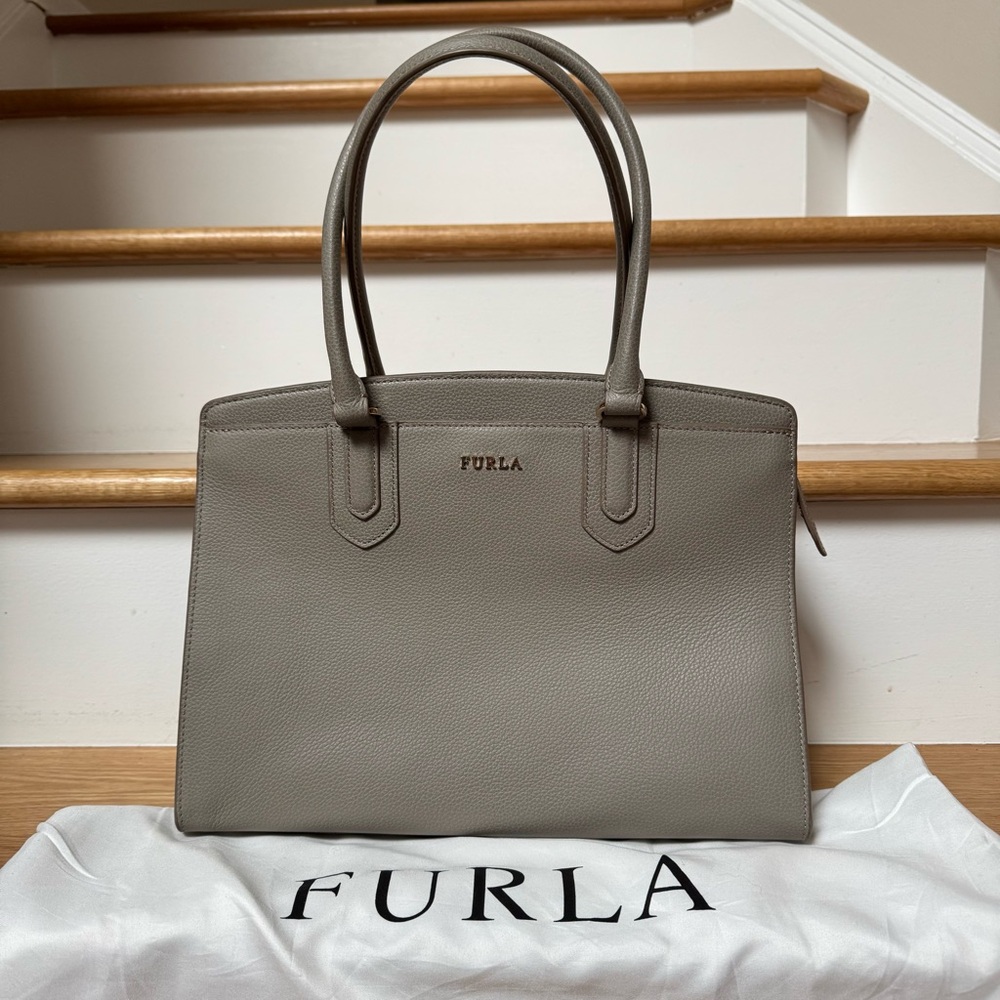 Furla Leather Top-Handle Satchel in Mink Gray NWOT